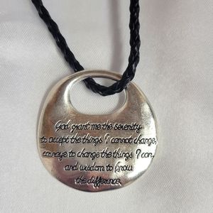 SERENITY PRAYER Handmade necklace 18" leather w 2" extension. LARGE PENDANT